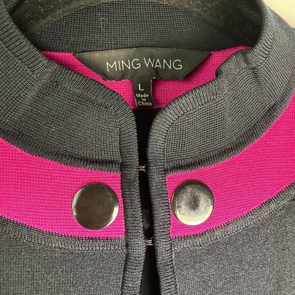 Ming Wang Blazer Jacket Fushcia Trim Faux Button Front Size Large Vintage - Picture 4 of 8
